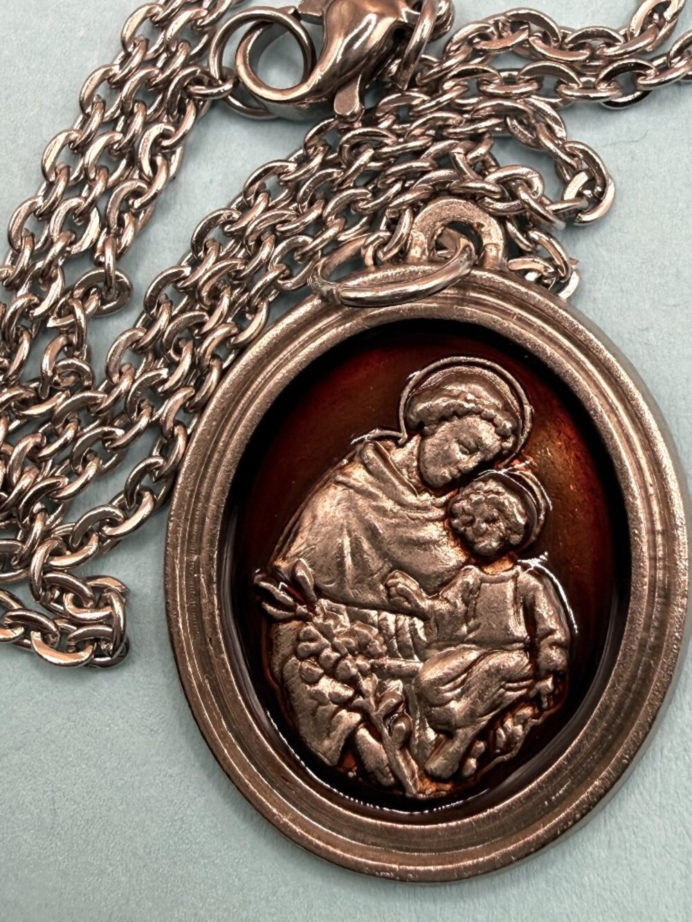 Vintage Silver Charm Necklace Saint St. Anthony Pray for Us Catholic Medal